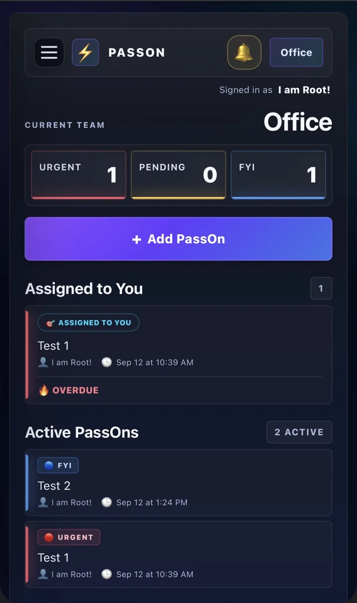 Team dashboard