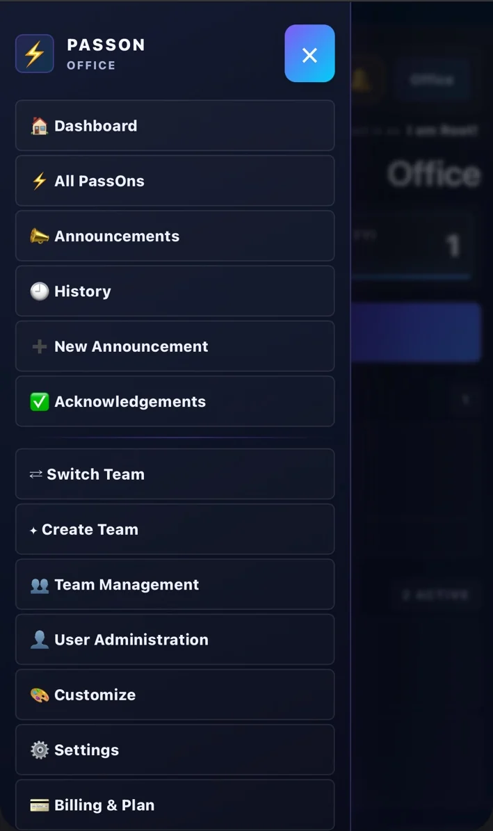 Team management menu